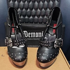 Demonia Black and Silver Studded Platform Shoes